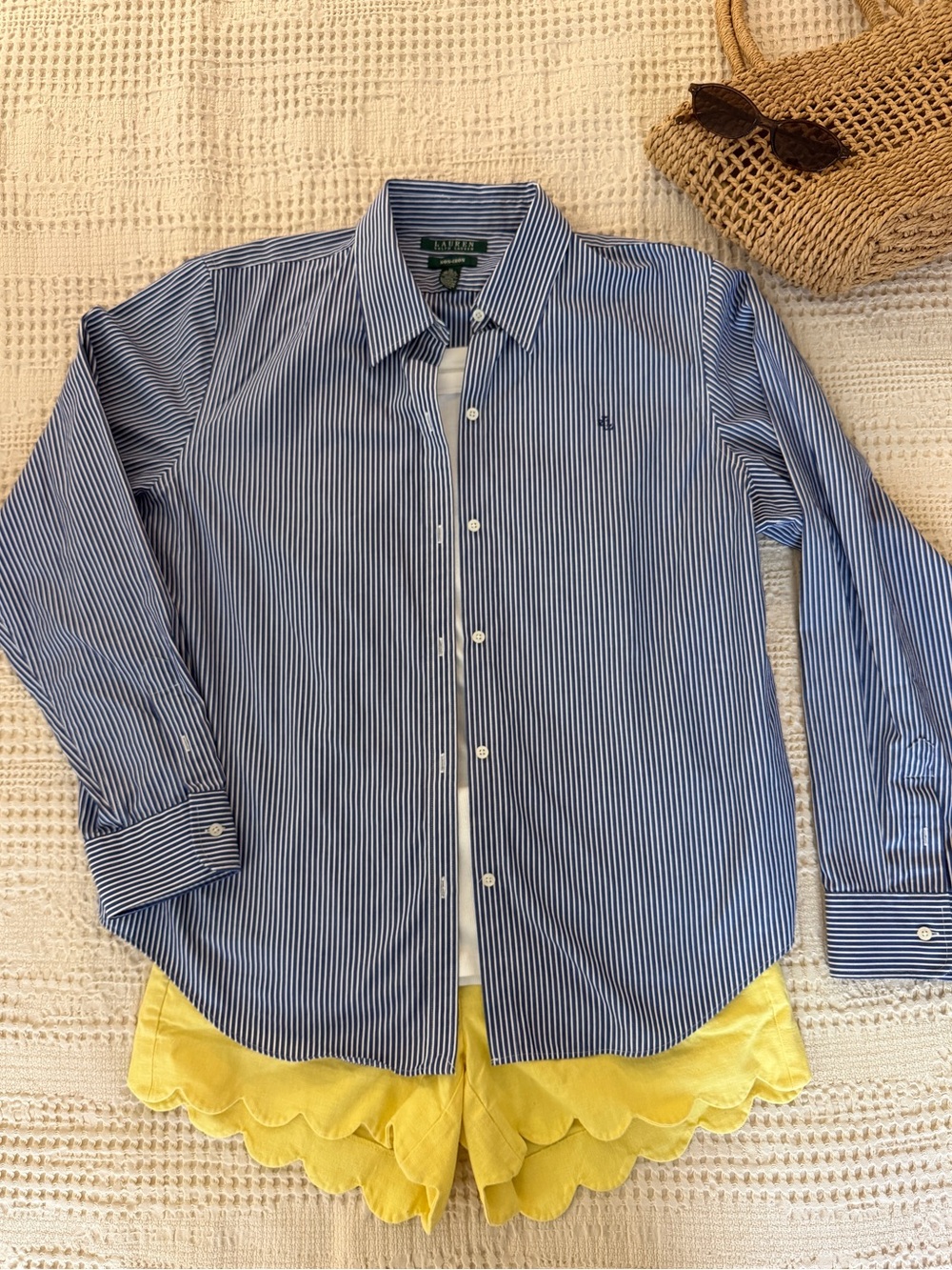 Ralph Lauren Women’s Navy Pinstripe Shirt XL Old Money